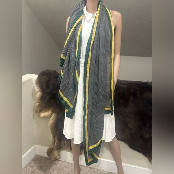 Oversized Handmade Boho Style Colorblock Shawl/Wrap With Pleated Textured